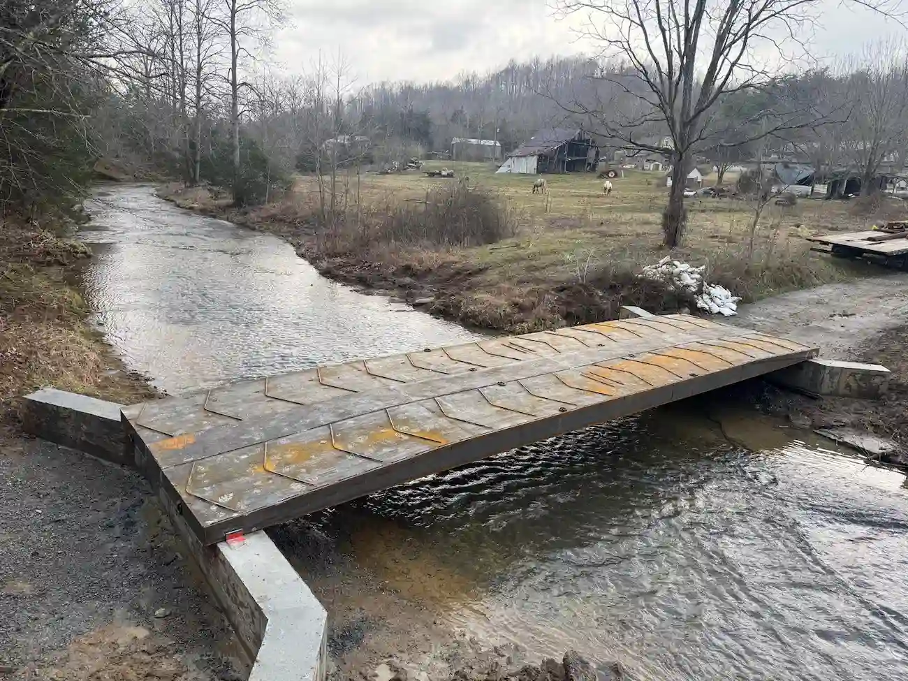 A temporary bridge provides reliable access over a river